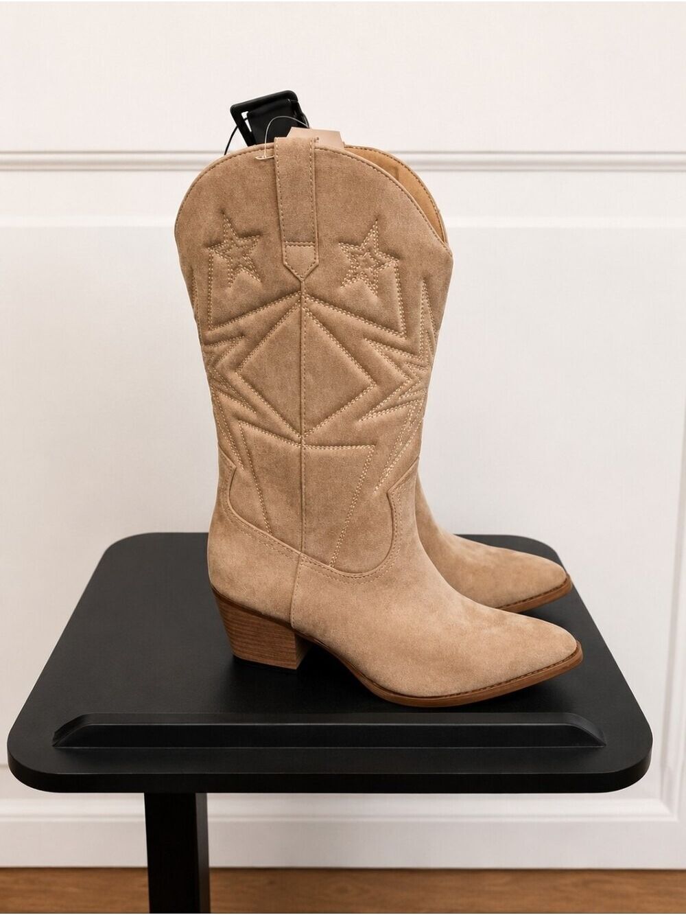 Decorative Women Tan Suede Cowboy Boots Size 8 - Picture 8 of 8